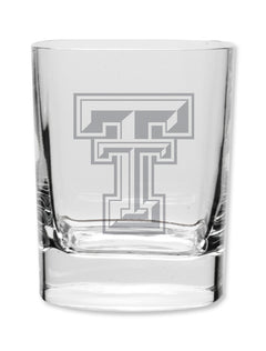 Texas Tech Etched Double T on an 11.75 oz Square Double Old Fashion Glass