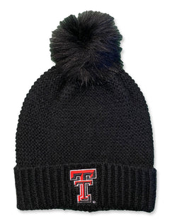 Texas Tech Fur Pompom Knit Black Beanie