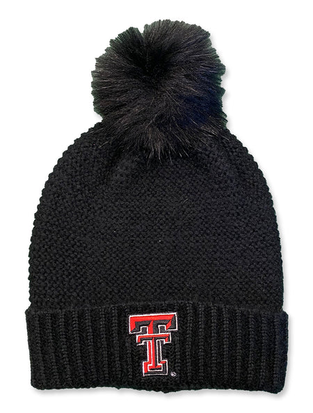 Texas Tech Fur Pompom Knit Black Beanie