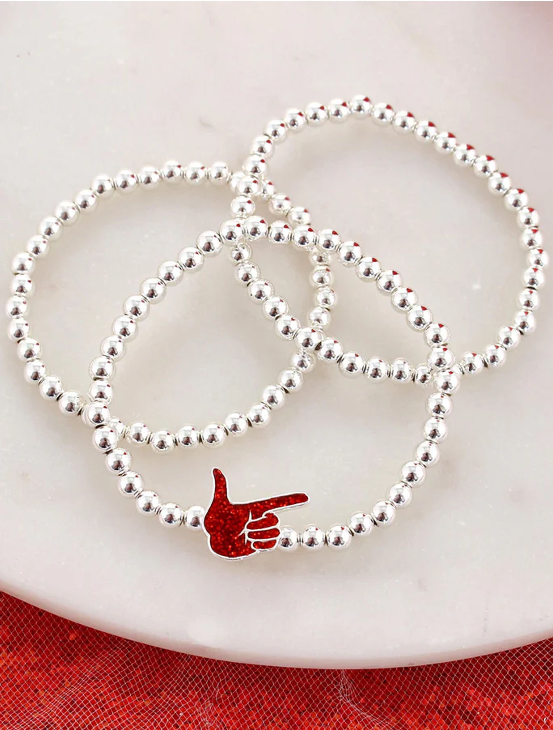 Texas Tech Glitter Enamel Guns Up 3-Strand Stretch Bracelet