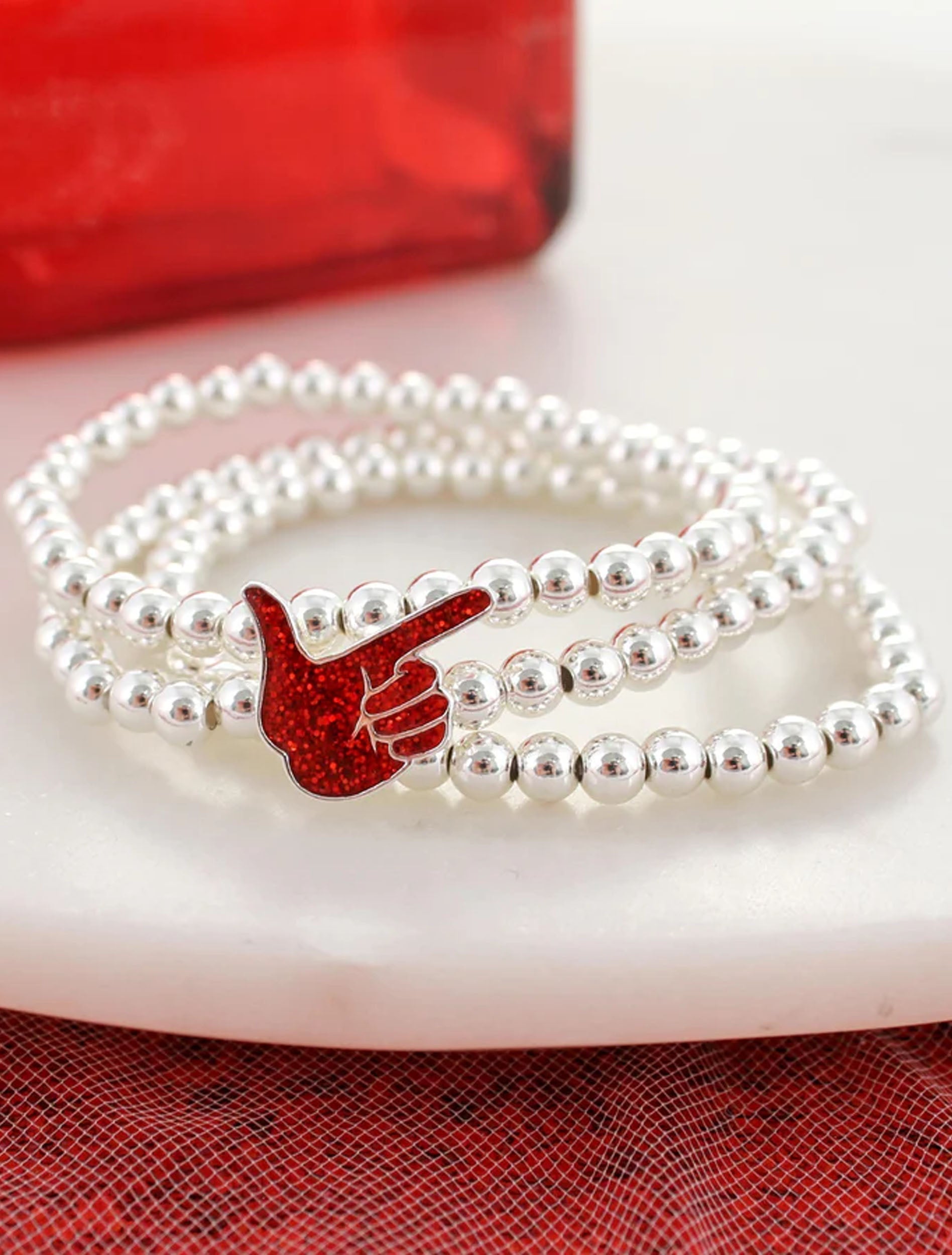 Texas Tech Glitter Enamel Guns Up 3-Strand Stretch Bracelet