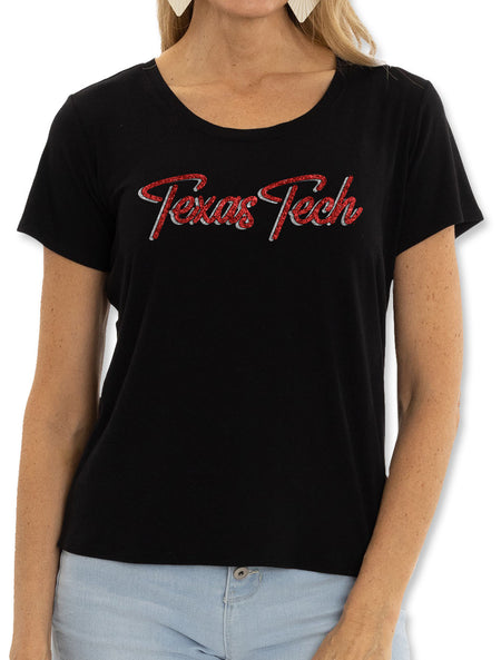 Texas Tech "Glitter Scarlet" Women's Scoop Neck Top