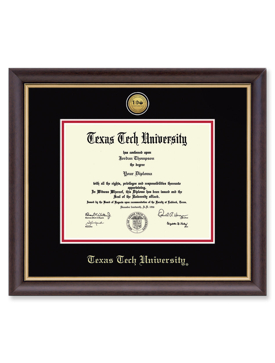 Texas Tech Gold Engraved Centennial Medallion Hampshire Diploma Frame-C13