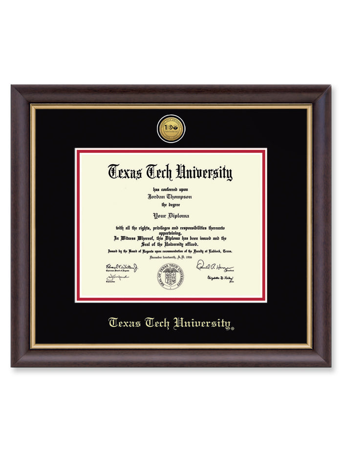Texas Tech Gold Engraved Centennial Medallion Hampshire Diploma Frame-C13
