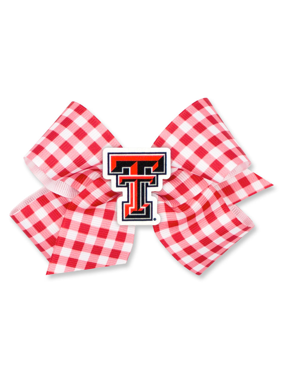 Texas Tech Medium Gingham Print with Double T Kids Hair Bow