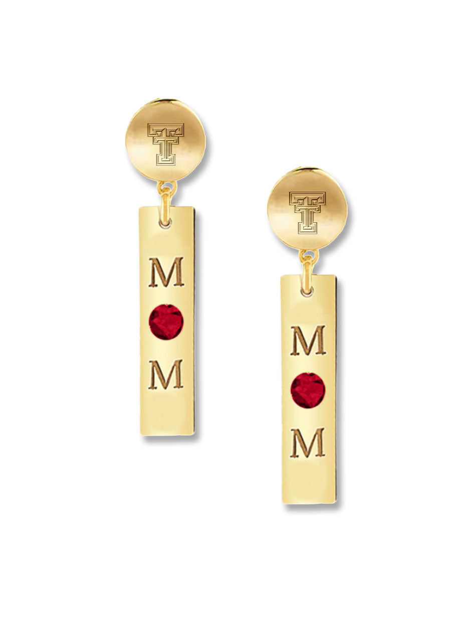 Texas Tech Mom With Gem "OHM" Dangle Earrings