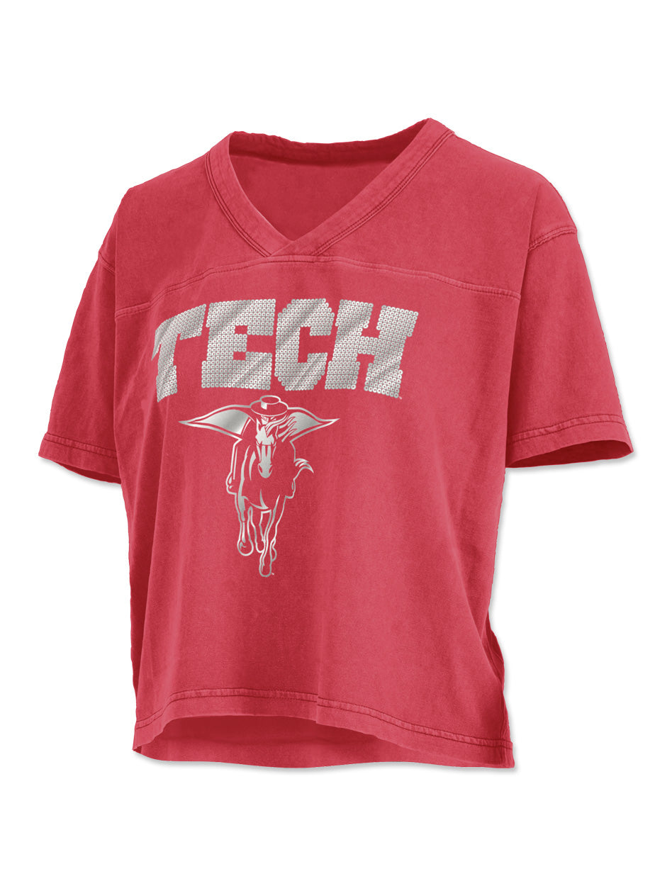 Texas Tech Press Box "Sequined Sycamore" V-Neck Waist Length Top