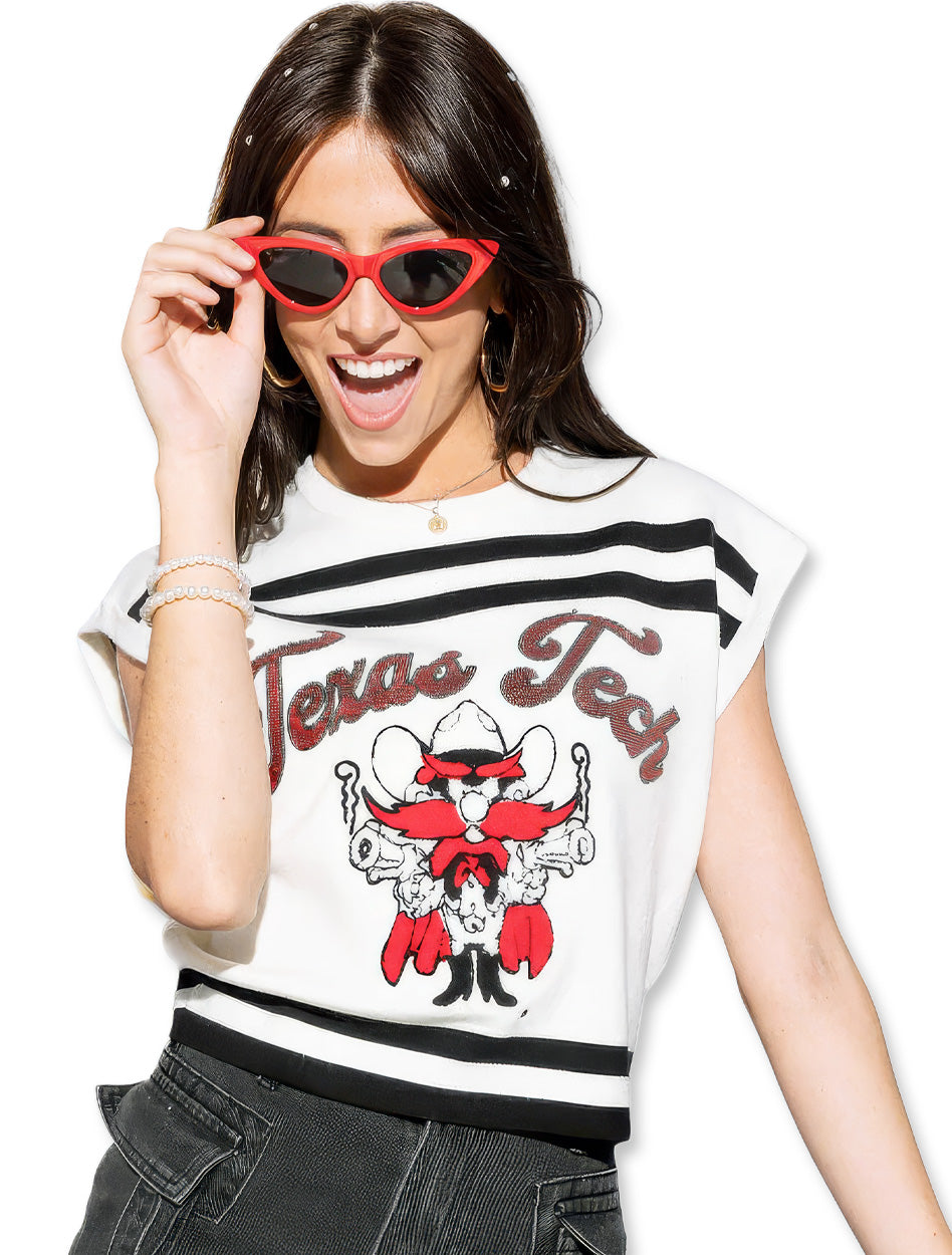 Texas Tech Queen of Sparkles "Striped Raider Red" Doleman Top