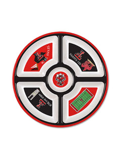 Texas Tech five section melamine veggie tray with Raider Red in the center well and a red rim