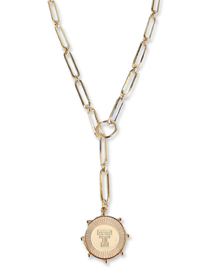 Shelby & Grace Texas Tech “Gouda” Medallion Paper Clip Necklace