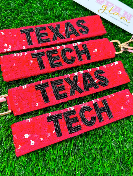 Texas Tech Sequins Wristlet Keychain