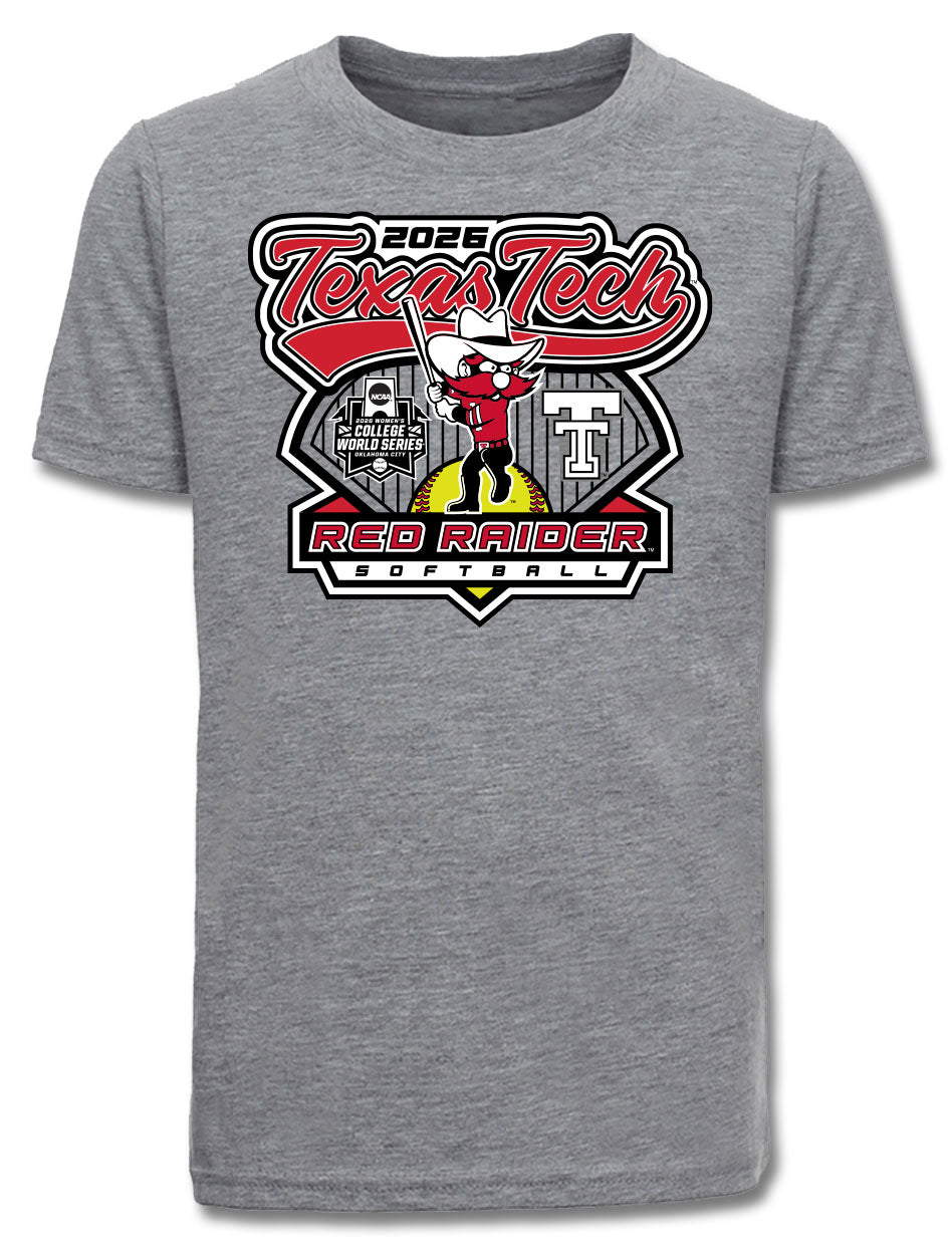 Texas Tech Softball 2026 WCWS "Send It" Grey T-Shirt