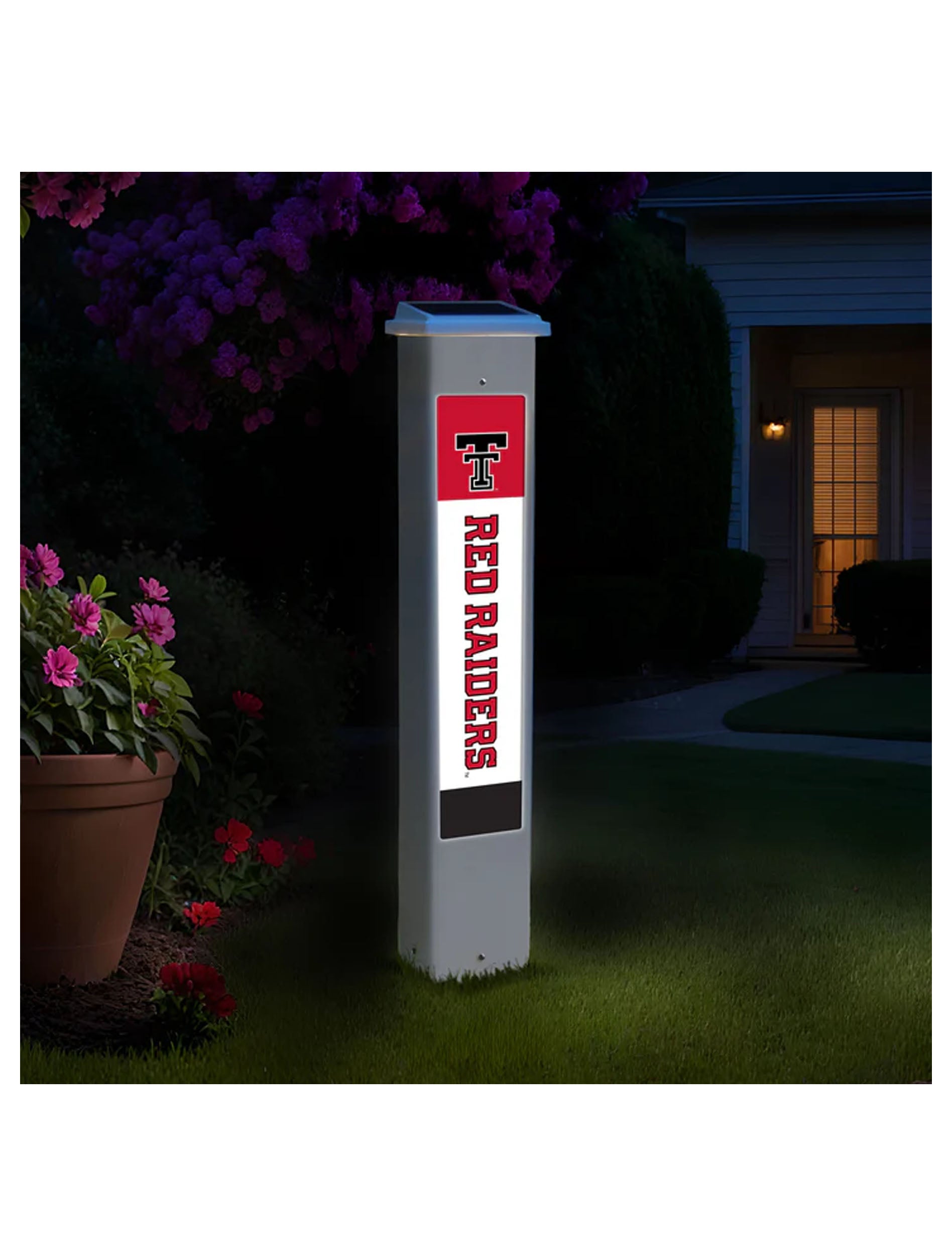 Texas Tech Solar Light "Goal Post" Light Up Fan Post at night
