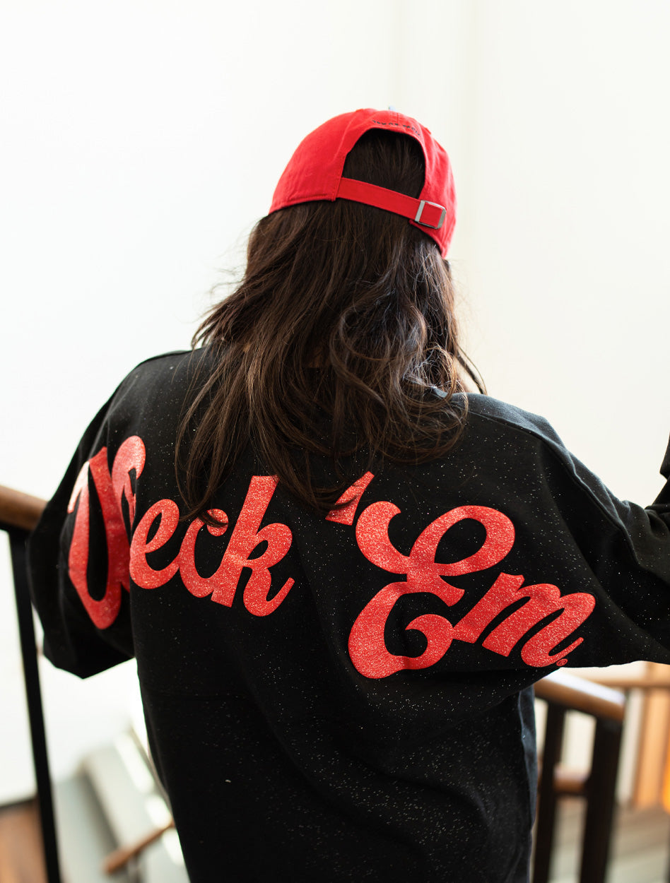 Texas Tech Spirit Jersey "Wreck 'Em Script" Sparkle Crew Neck