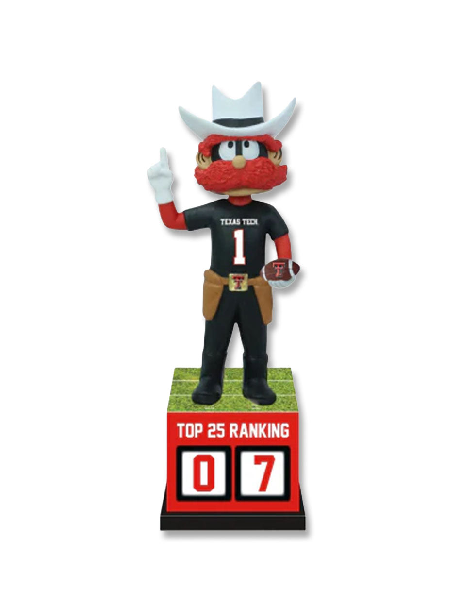 Texas Tech Top 25 Ranking "Raider Red Football" 9" Bobblehead