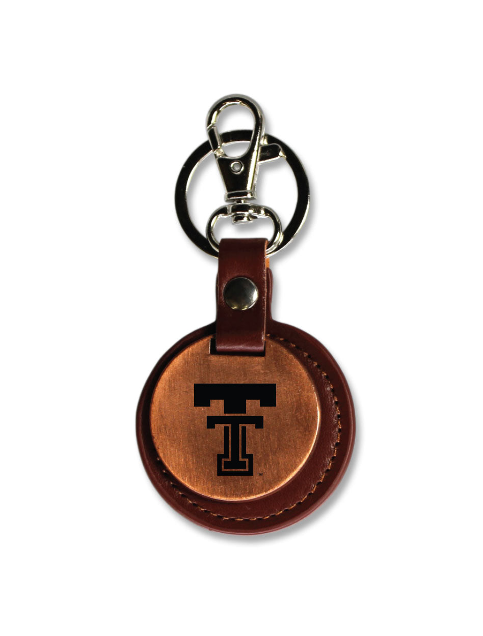 Texas Tech Vault Double T Leather & Copper Disk Keychain