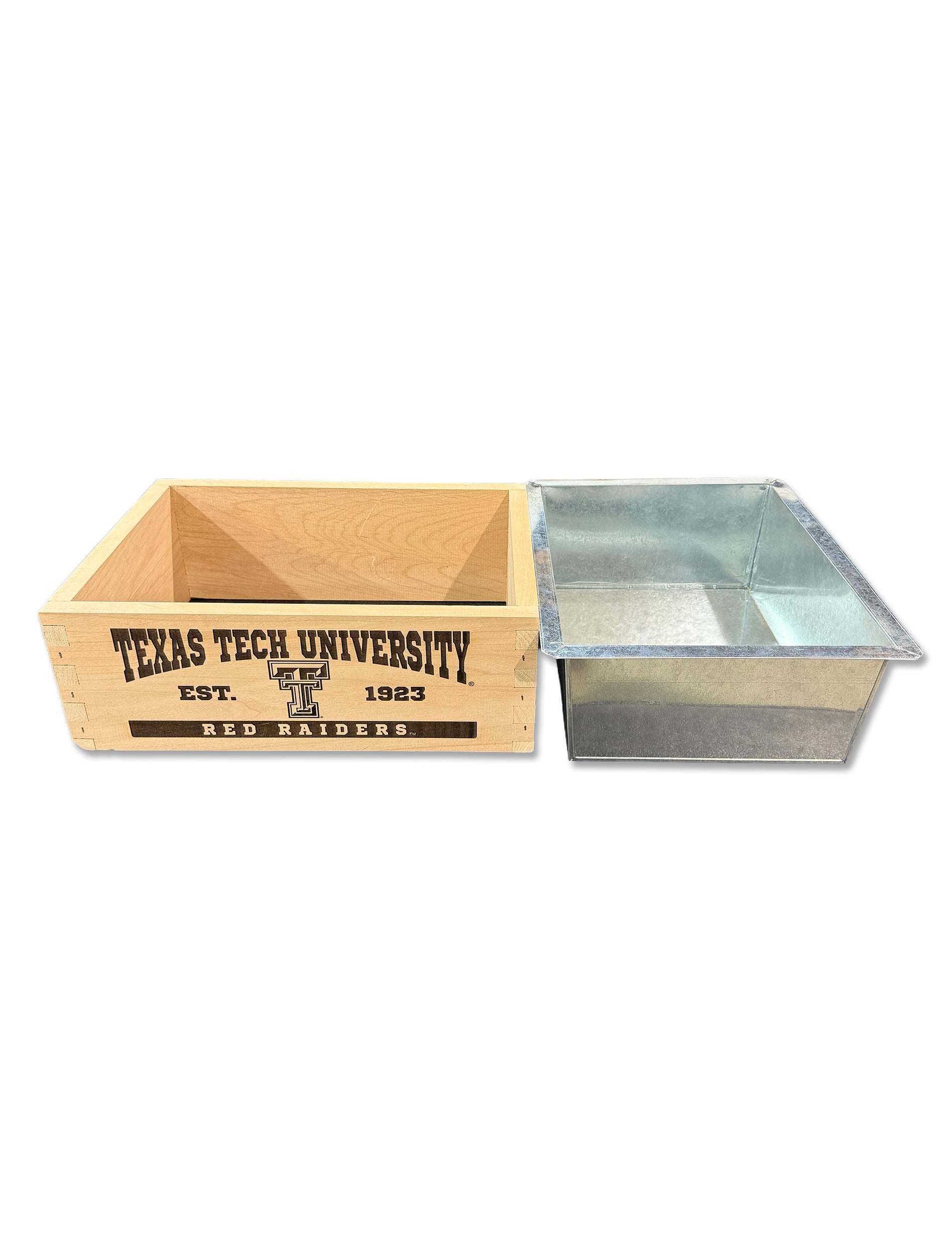 Texas Tech Wood Drink "Cooler" Box with Metal Liner