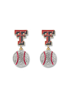 Texas Tech "Azreal" Baseball Rhinestone Dangle Earrings