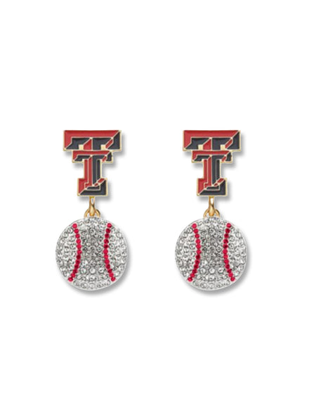 Texas Tech "Azreal" Baseball Rhinestone Dangle Earrings
