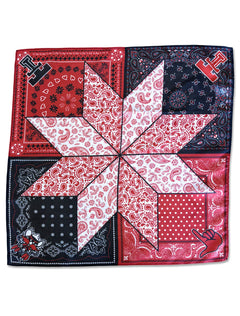 The Texas Tech bandana patchwork square scarf shown folded, with the paisley star and corner marks visible