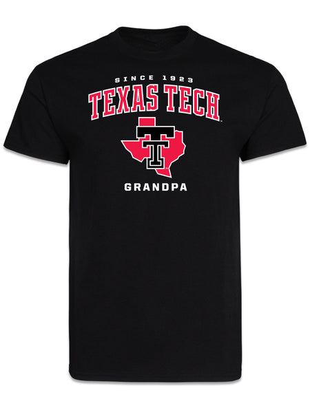 Black Texas Tech Grandpa short sleeve t-shirt with SINCE 1923, TEXAS TECH arched in red, and a Double T over the state of Texas