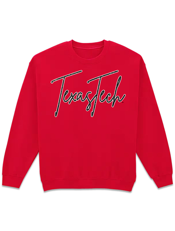 Texas Tech "Fine Line Script" Glitter Crewneck Sweatshirt