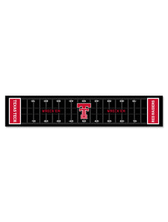 Texas Tech Red Raiders football field tailgating table runner in black with red end zones and a Double T at midfield
