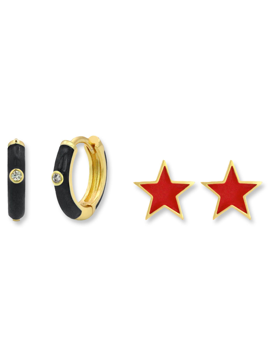 Texas Tech "Pennant" Pair Team Color Star and Hoop Earring Set