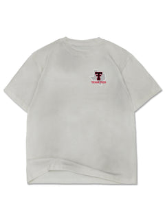 Front of an off-white tee with the throwback Double T over a grey state of Texas and TEXAS TECH in red on the left chest