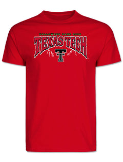Front of the red tee with HALLOWEEN GAME 2026 above TEXAS TECH in a dripping arch with the Double T
