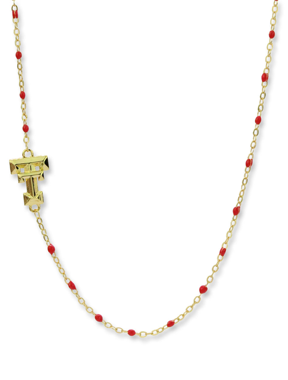 Texas Tech w/ Side Set Double T 18K Gold Plated Necklace