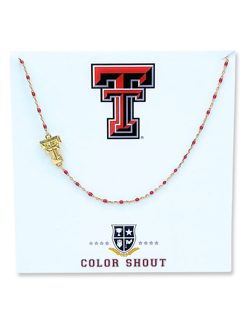 Texas Tech w/ Side Set Double T 18K Gold Plated Necklace