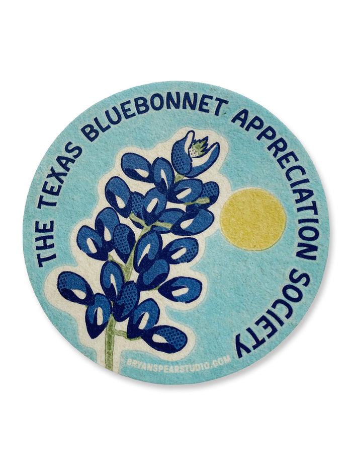 Vinyl decal reading “Bluebonnet Appreciation Society” with illustrated Texas bluebonnets and vintage-style lettering