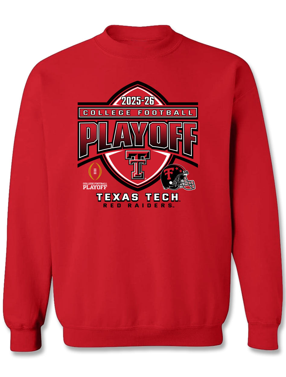 Texas Tech Red Raiders College Football Playoff (CFP) pullover sweatshirt with postseason graphic and Texas Tech branding.