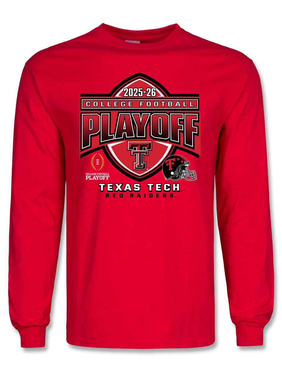 Texas Tech Red Raiders College Football Playoff (CFP) long sleeve shirt with postseason graphic and Texas Tech branding.