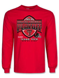 Texas Tech Red Raiders College Football Playoff (CFP) long sleeve shirt with postseason graphic and Texas Tech branding.