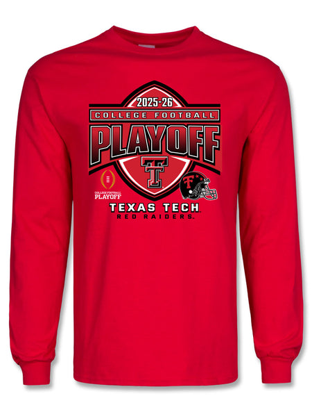 Texas Tech Red Raiders College Football Playoff (CFP) long sleeve shirt with postseason graphic and Texas Tech branding.