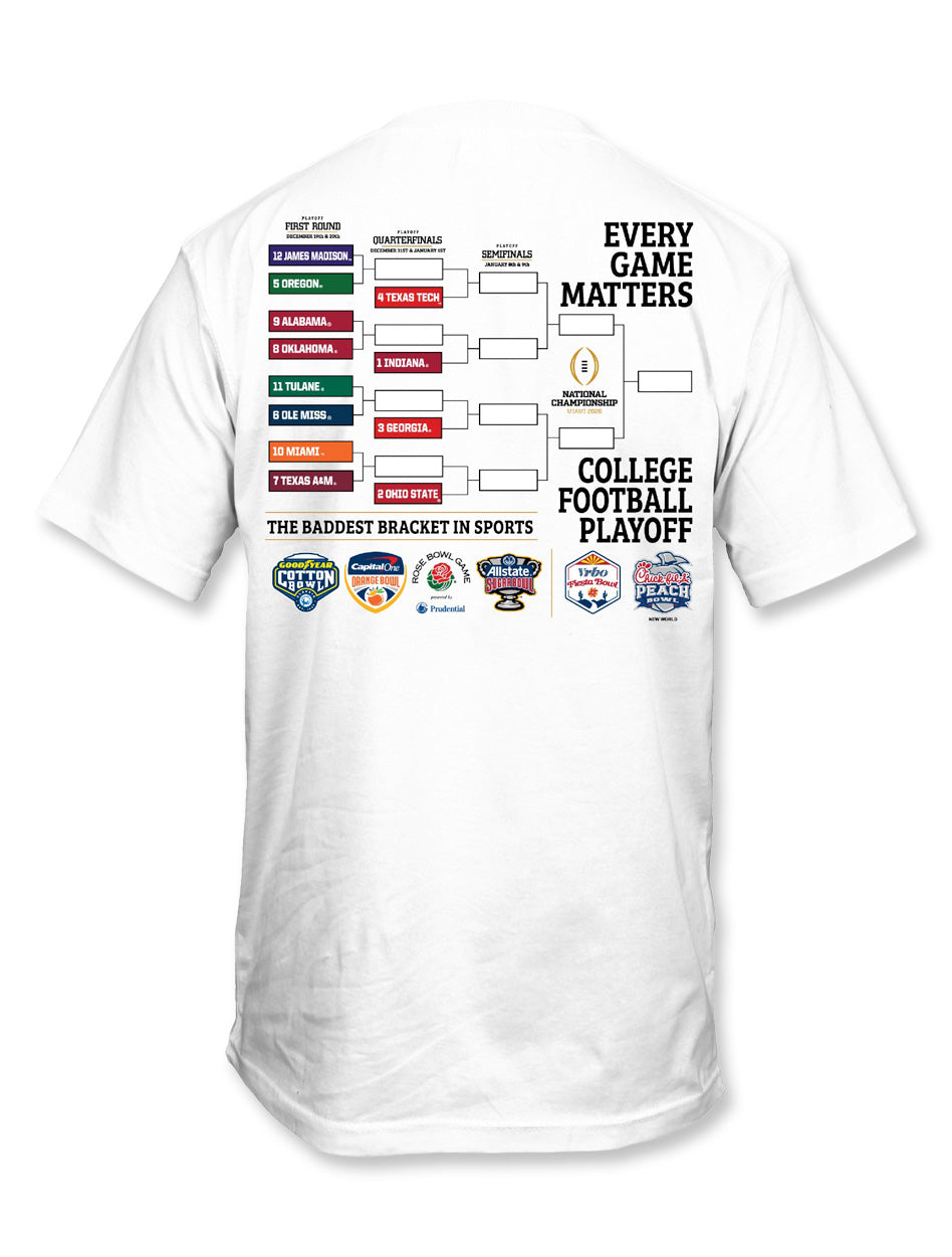 Texas Tech 2025 CFP - T-Shirt- Brackets - WHITE
