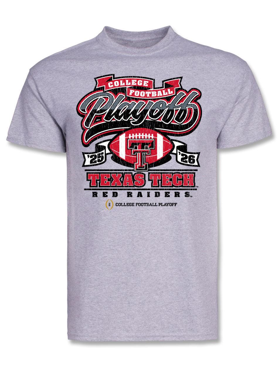 Texas Tech Red Raiders College Football Playoff (CFP) cotton t-shirt with postseason graphic and Texas Tech branding.