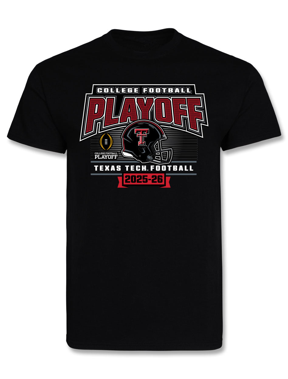 Texas Tech Red Raiders College Football Playoff (CFP) cotton t-shirt with postseason graphic and Texas Tech branding.