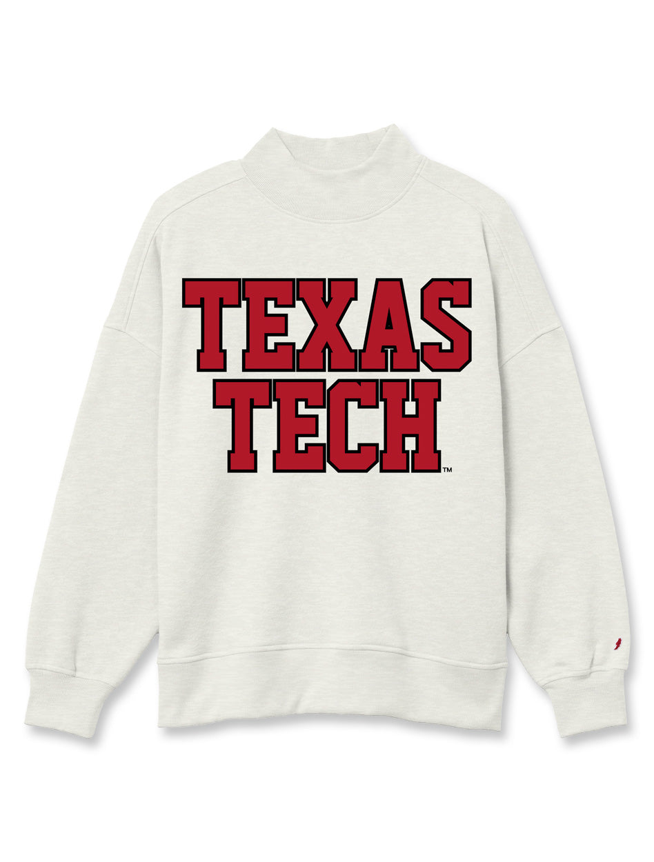 Texas Tech Active Vintage Diana grey mock neck sweatshirt with stacked red TEXAS TECH lettering