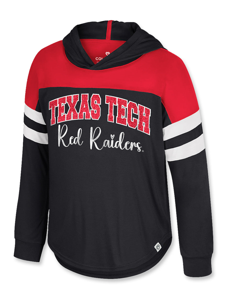 Texas Tech Arena "Reflection" Toddler Girls Glitter Print Long Sleeve Hooded Top