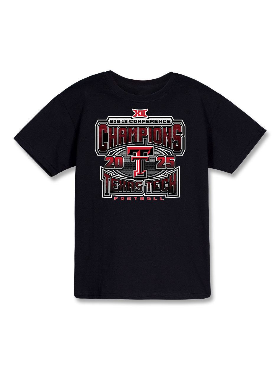 Texas Tech Red Raiders Big 12 Football Champs cotton t-shirt with championship graphic and team branding.