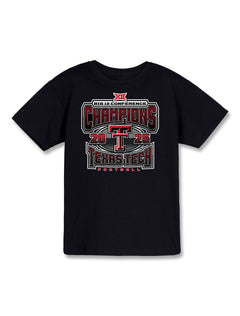 Texas Tech Red Raiders Big 12 Football Champs cotton t-shirt with championship graphic and team branding.