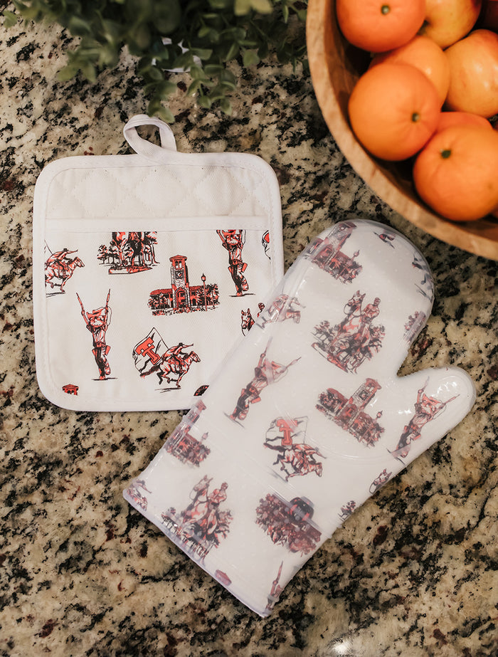 Texas Tech "Campus Toile" Silicone Oven Mitt and Pot Holder Set
