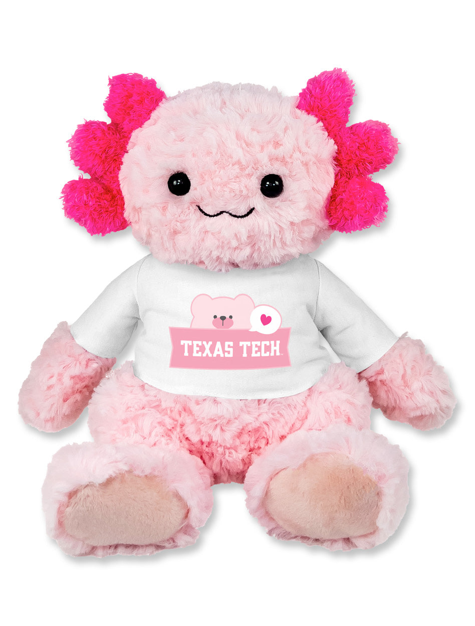 Texas Tech plush, Texas Tech Axolotl, Cuddle Buddy Texas Tech, Texas Tech stuffed animal, Red Raiders plush toy, Texas Tech gift, Texas Tech kids toy, cute Texas Tech merchandise, Texas Tech dorm decor, Texas Tech collectible plush, Texas Tech fan gift, Red Raiders cuddly Axolotl