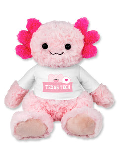 Texas Tech plush, Texas Tech Axolotl, Cuddle Buddy Texas Tech, Texas Tech stuffed animal, Red Raiders plush toy, Texas Tech gift, Texas Tech kids toy, cute Texas Tech merchandise, Texas Tech dorm decor, Texas Tech collectible plush, Texas Tech fan gift, Red Raiders cuddly Axolotl