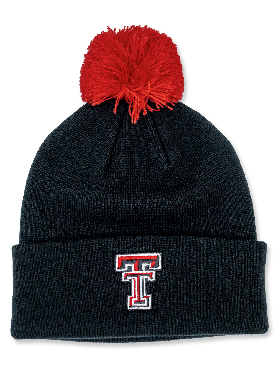 Texas Tech Dark Horse "Double T Pom" Black Beanie