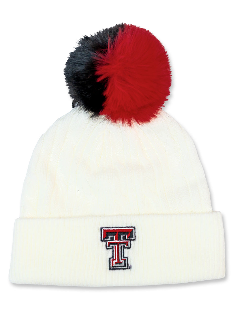 Texas Tech Dark Horse "Snuggle" Large Pom White Beanie