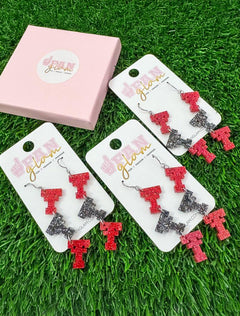 Texas Tech Double T 3 Tier Dangle Acrylic Earrings